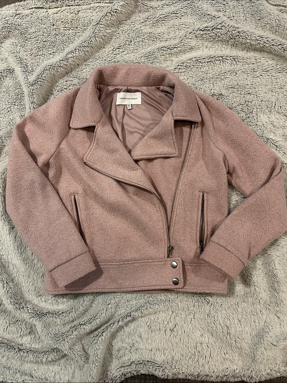 Cupcakes and Cashmere Dusty Rose Teddy Bouclé Moto Jacket